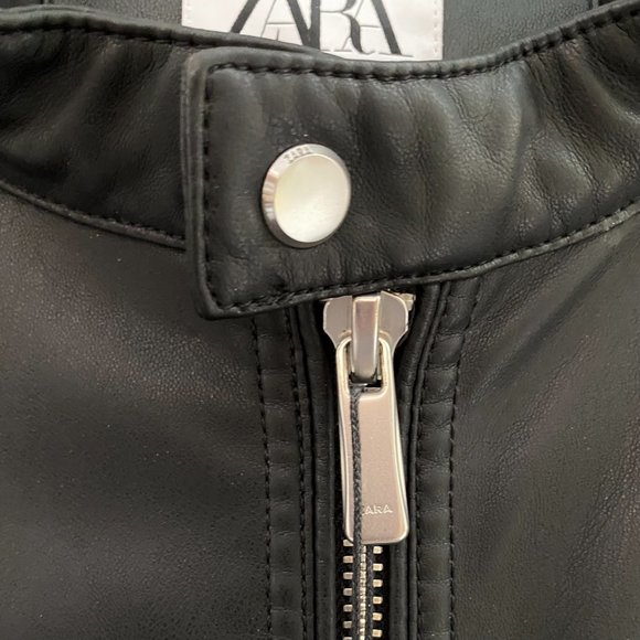 ZARA | Black Vegan Leather Bomber Jacket Size US XL Men - Picture 7 of 7